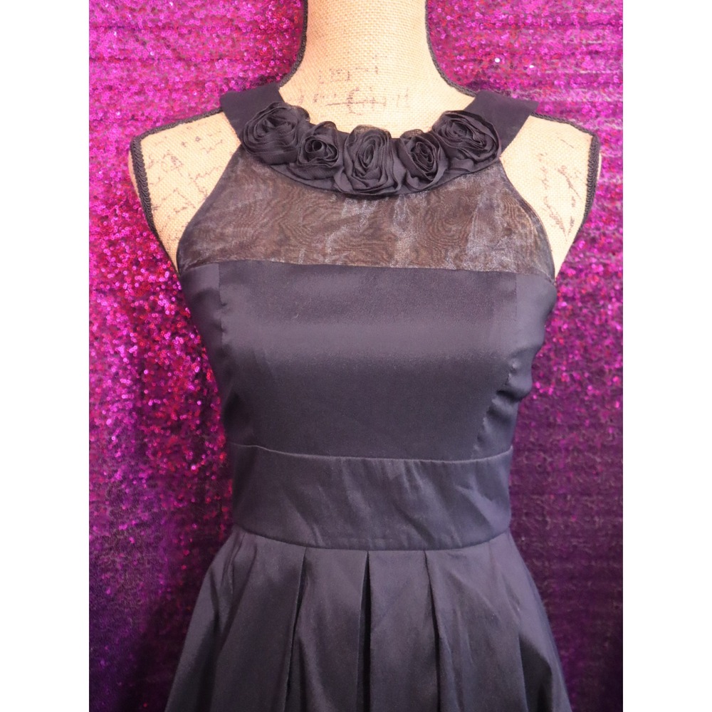 Black Cocktail Dress 2 Just Taylor Women Rosette Halter Mesh Fit Flare S14791